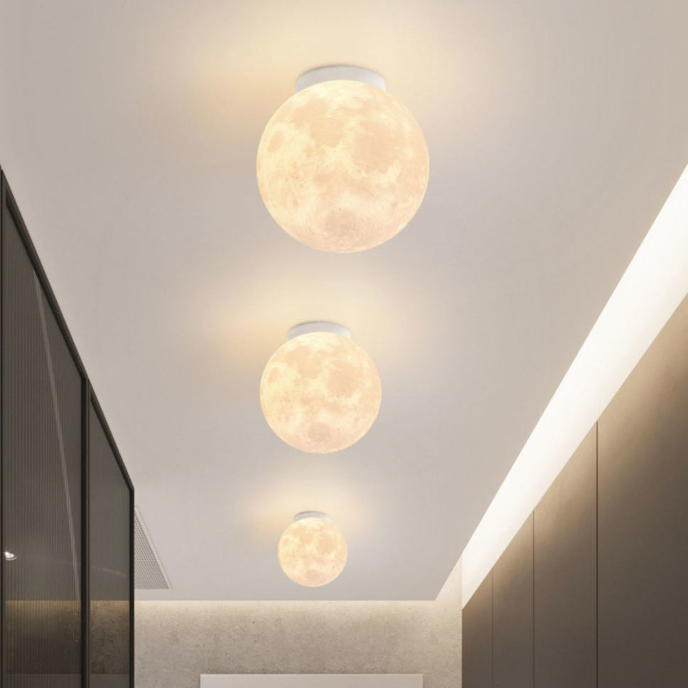 Contemporary Nordic Iron Resin Moon Ball 1-Light Semi-Flush Mount Ceiling Light