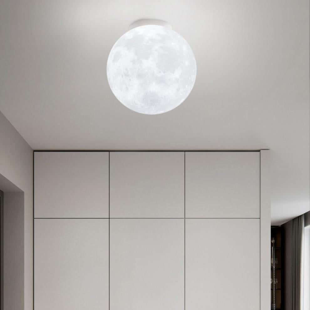 Contemporary Nordic Iron Resin Moon Ball 1-Light Semi-Flush Mount Ceiling Light