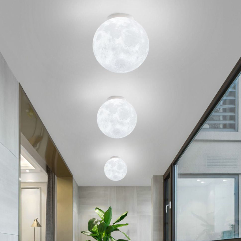 Contemporary Nordic Iron Resin Moon Ball 1-Light Semi-Flush Mount Ceiling Light