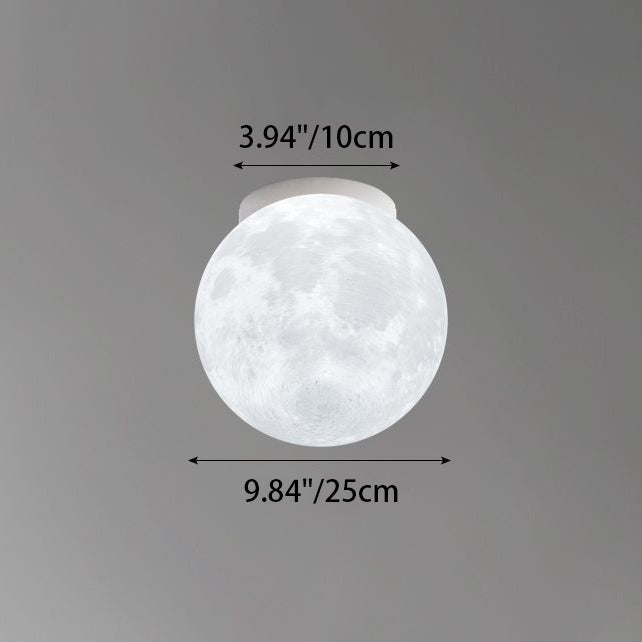 Contemporary Nordic Iron Resin Moon Ball 1-Light Semi-Flush Mount Ceiling Light