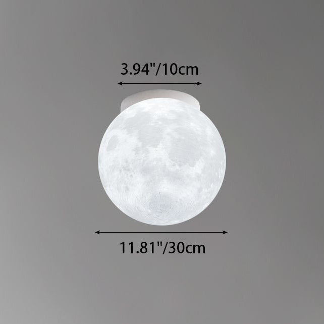 Contemporary Nordic Iron Resin Moon Ball 1-Light Semi-Flush Mount Ceiling Light