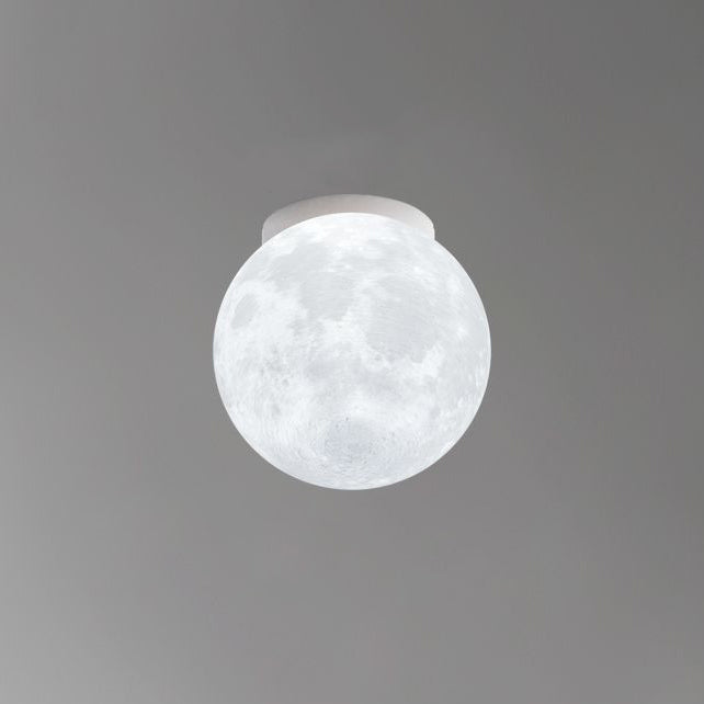 Contemporary Nordic Iron Resin Moon Ball 1-Light Semi-Flush Mount Ceiling Light