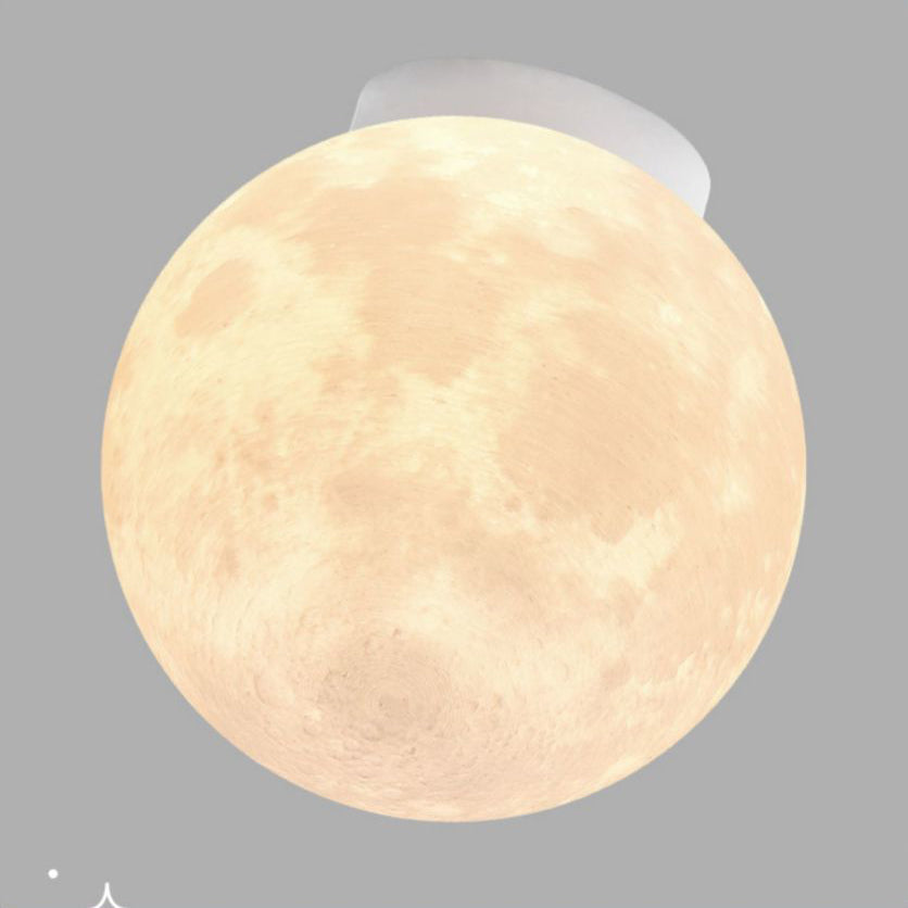 Contemporary Nordic Iron Resin Moon Ball 1-Light Semi-Flush Mount Ceiling Light