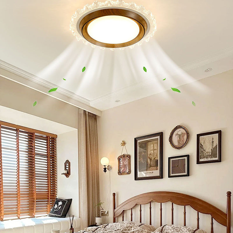 Contemporary Retro Round Lace LED Ceiling Fan Light - ABS, Acrylic Flush Mount for Bedroom