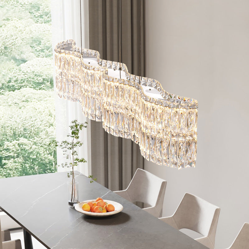 Modern Luxury Crystal Wave LED Chandelier for Dining Room Island Light