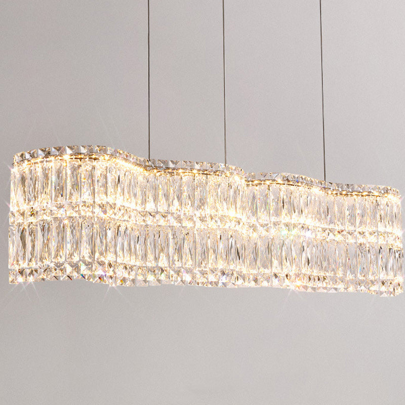 Modern Luxury Crystal Wave LED Chandelier for Dining Room Island Light