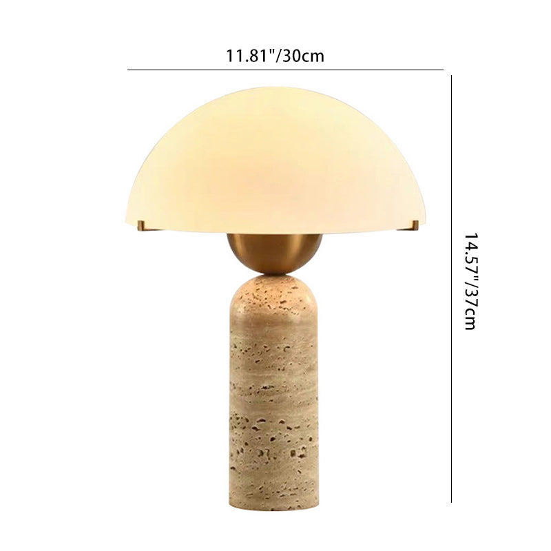 Contemporary Scandinavian Travertine Marble Glass Resin Dome Table Lamp - 1-Light Bedside Accent