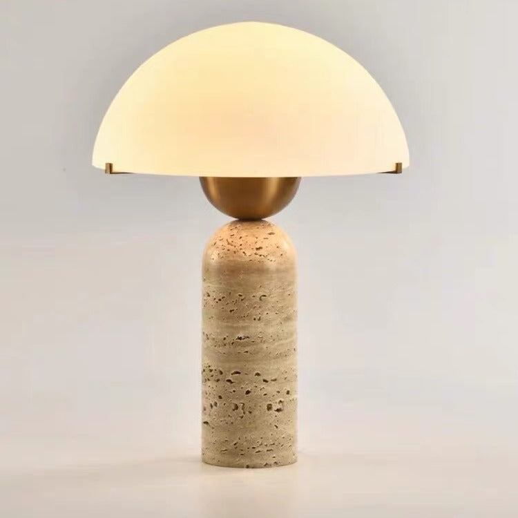 Contemporary Scandinavian Travertine Marble Glass Resin Dome Table Lamp - 1-Light Bedside Accent
