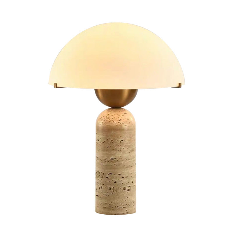 Contemporary Scandinavian Travertine Marble Glass Resin Dome Table Lamp - 1-Light Bedside Accent