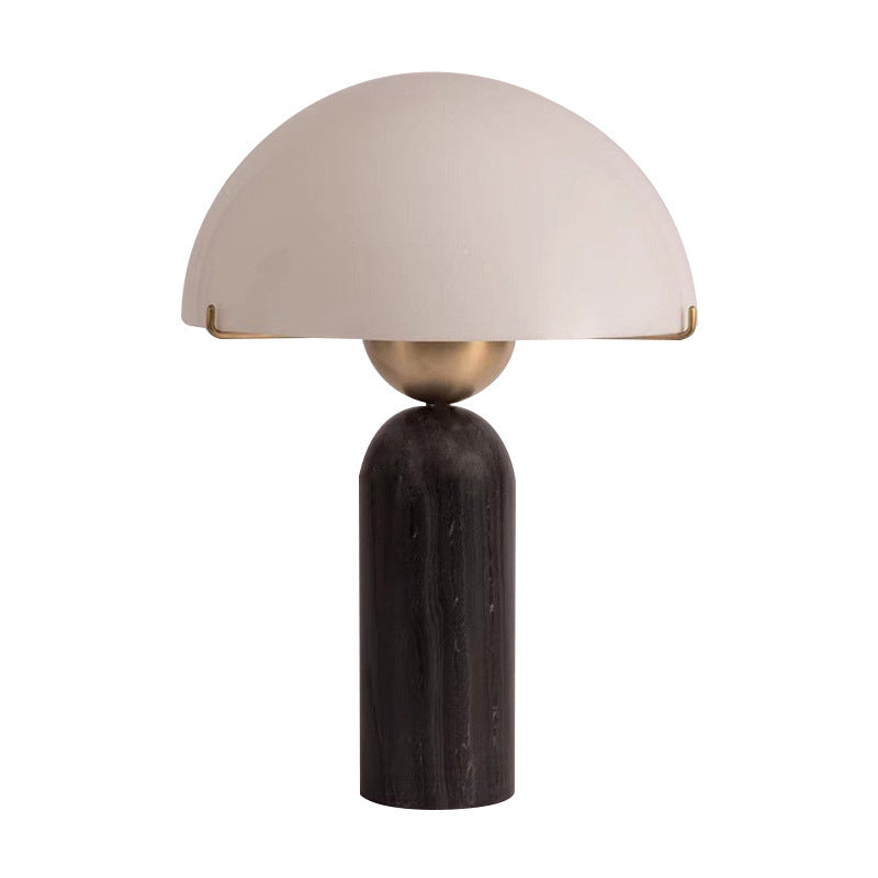 Contemporary Scandinavian Travertine Marble Glass Resin Dome Table Lamp - 1-Light Bedside Accent