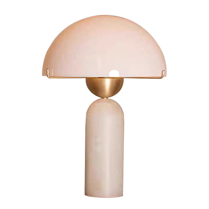 Contemporary Scandinavian Travertine Marble Glass Resin Dome Table Lamp - 1-Light Bedside Accent
