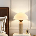 Contemporary Scandinavian Travertine Marble Glass Resin Dome Table Lamp - 1-Light Bedside Accent
