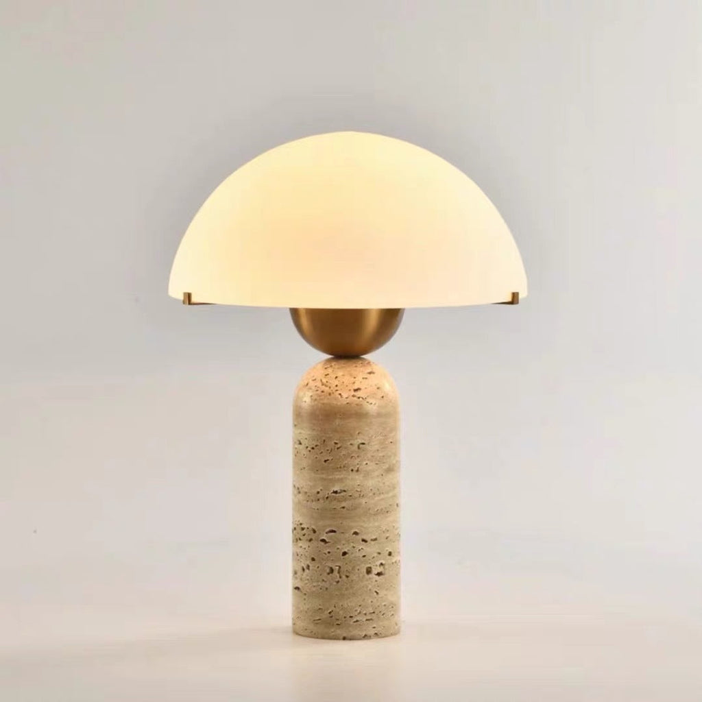Contemporary Scandinavian Travertine Marble Glass Resin Dome Table Lamp - 1-Light Bedside Accent