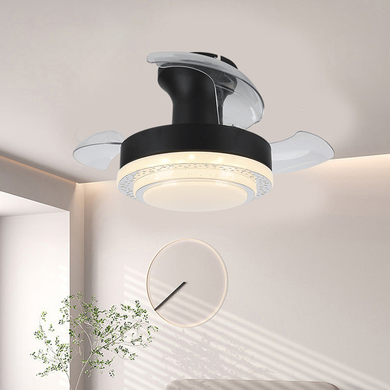 Contemporary Nordic Round LED Semi-Flush Mount Ceiling Fan Light for Living Room
