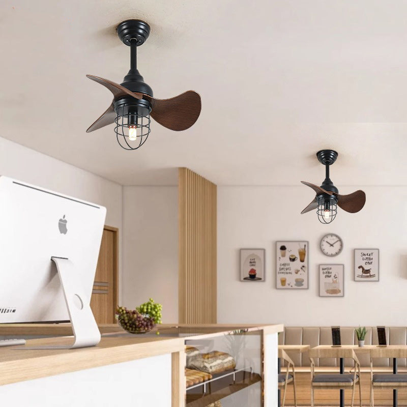 Contemporary Industrial Iron ABS Cylinder Ceiling Fan Light with Downrod for Living Room