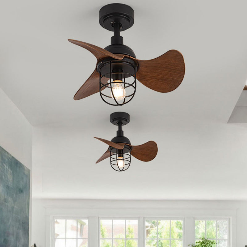 Contemporary Industrial Iron ABS Cylinder Ceiling Fan Light with Downrod for Living Room