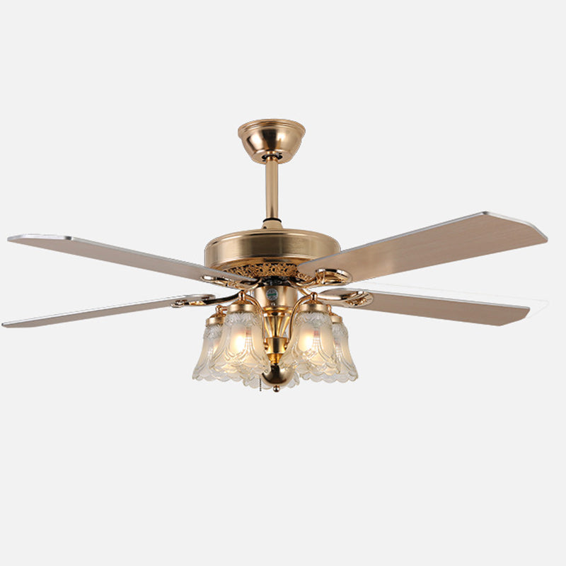 Traditional European Bell Floral Ceiling Fan Light – 5-Light Downrod for Living Room 

Enhance your living room with this elegant 5-light downrod ceiling fan light, featuring a stunning traditional European bell floral design. Made from durable iron, wood