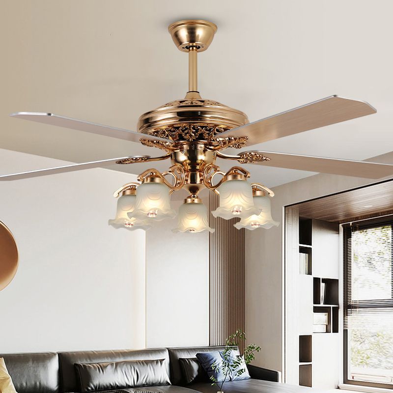 Traditional European Bell Floral Ceiling Fan Light – 5-Light Downrod for Living Room 

Enhance your living room with this elegant 5-light downrod ceiling fan light, featuring a stunning traditional European bell floral design. Made from durable iron, wood