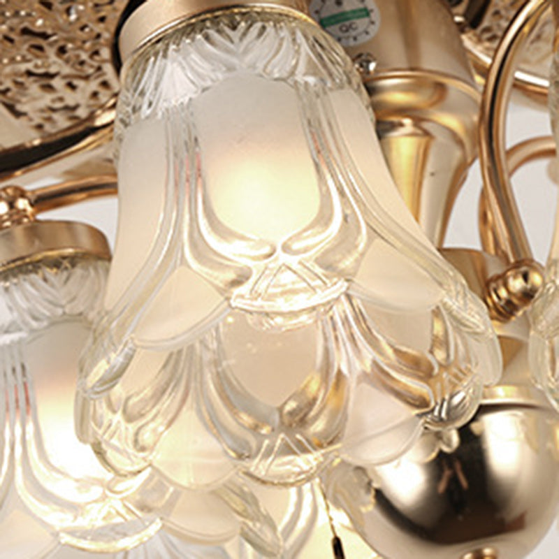 Traditional European Bell Floral Ceiling Fan Light – 5-Light Downrod for Living Room 

Enhance your living room with this elegant 5-light downrod ceiling fan light, featuring a stunning traditional European bell floral design. Made from durable iron, wood