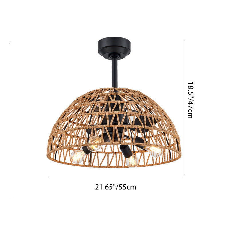 Contemporary Industrial Iron 4-Light Ceiling Fan with Hemp Rope for Dining Room