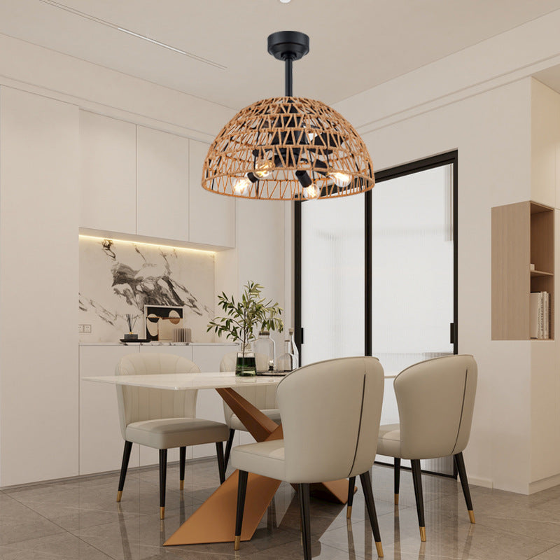 Contemporary Industrial Iron 4-Light Ceiling Fan with Hemp Rope for Dining Room