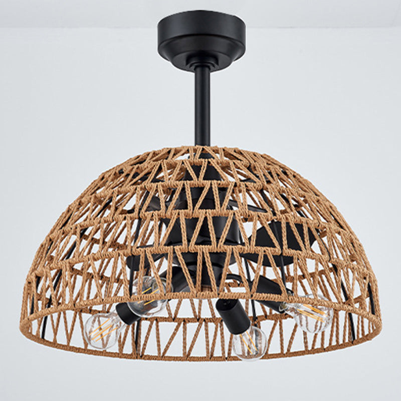 Contemporary Industrial Iron 4-Light Ceiling Fan with Hemp Rope for Dining Room