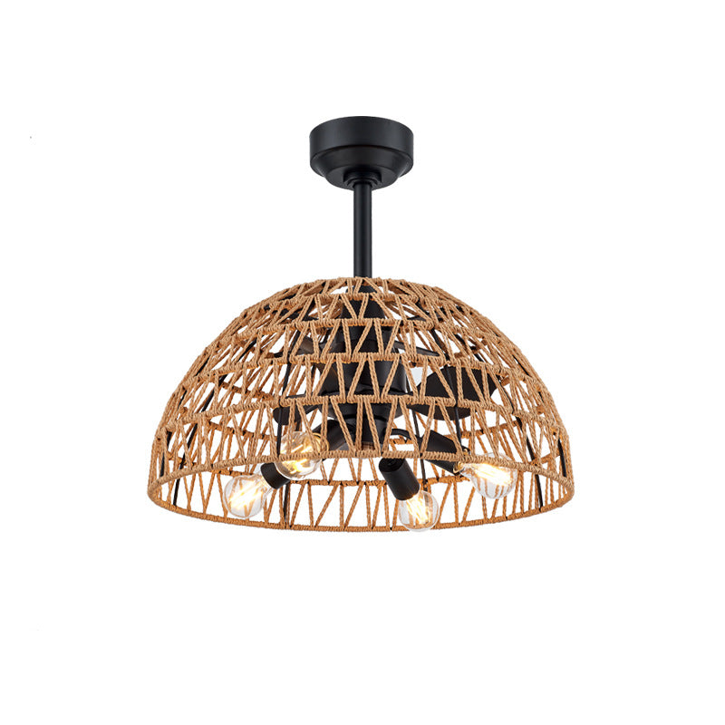 Contemporary Industrial Iron 4-Light Ceiling Fan with Hemp Rope for Dining Room