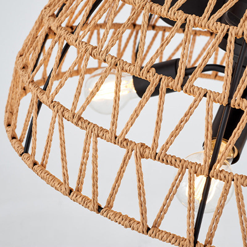 Contemporary Industrial Iron 4-Light Ceiling Fan with Hemp Rope for Dining Room
