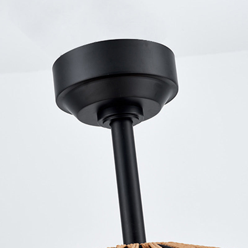 Contemporary Industrial Iron 4-Light Ceiling Fan with Hemp Rope for Dining Room
