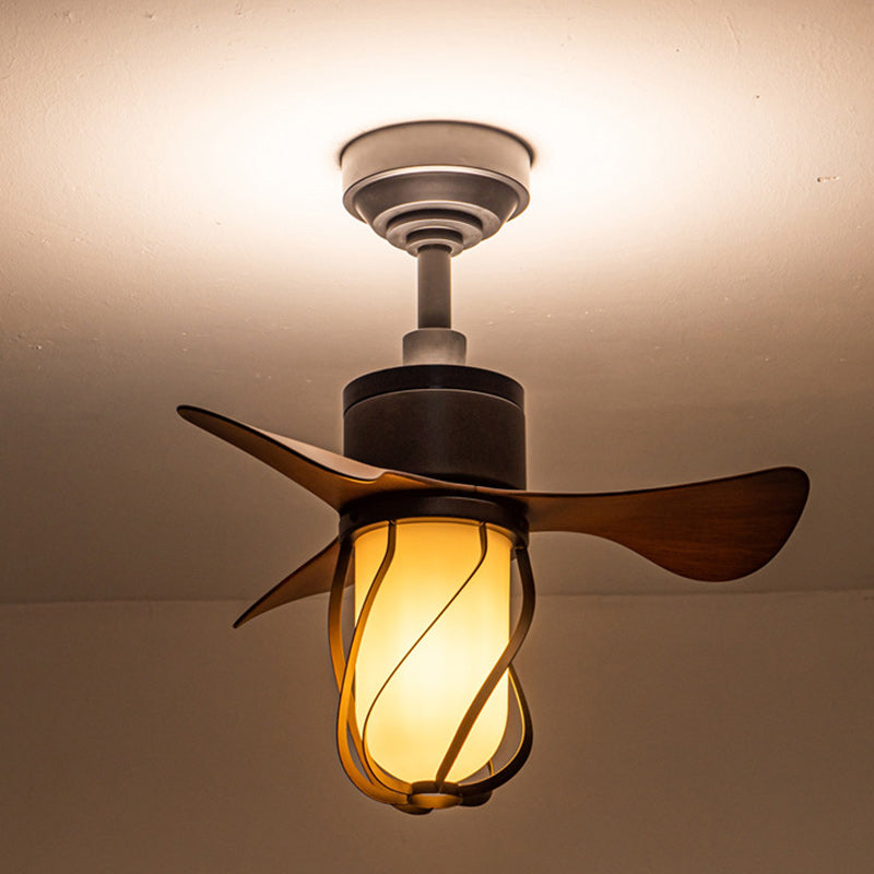 Traditional Farmhouse 1-Light Ceiling Fan with Twisted Cage Acrylic Glass and Downrods for Bedroom