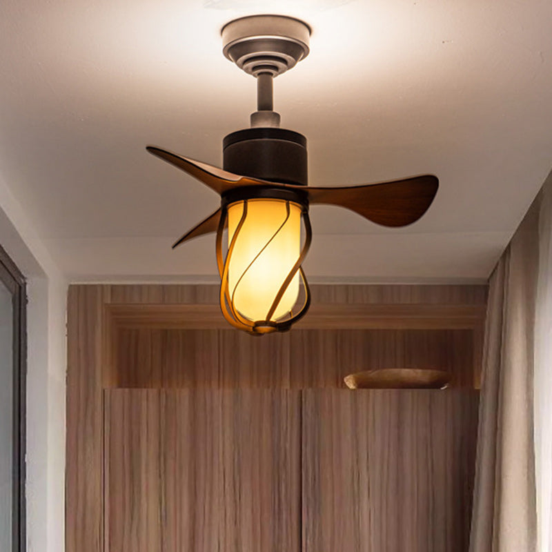 Traditional Farmhouse 1-Light Ceiling Fan with Twisted Cage Acrylic Glass and Downrods for Bedroom
