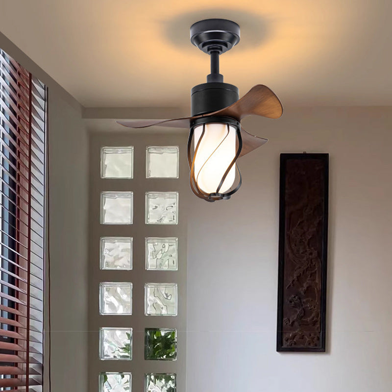 Traditional Farmhouse 1-Light Ceiling Fan with Twisted Cage Acrylic Glass and Downrods for Bedroom