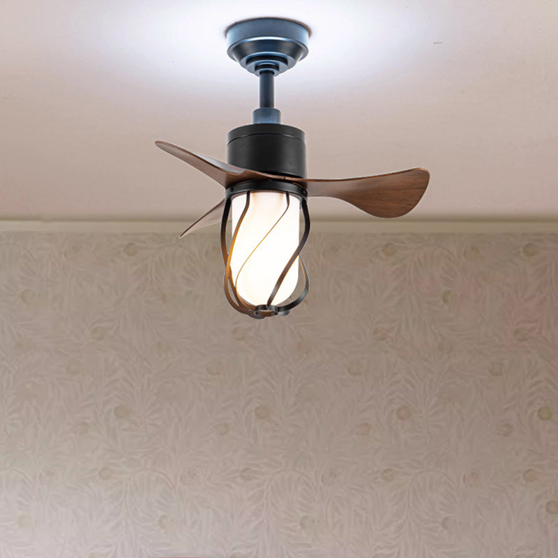 Traditional Farmhouse 1-Light Ceiling Fan with Twisted Cage Acrylic Glass and Downrods for Bedroom
