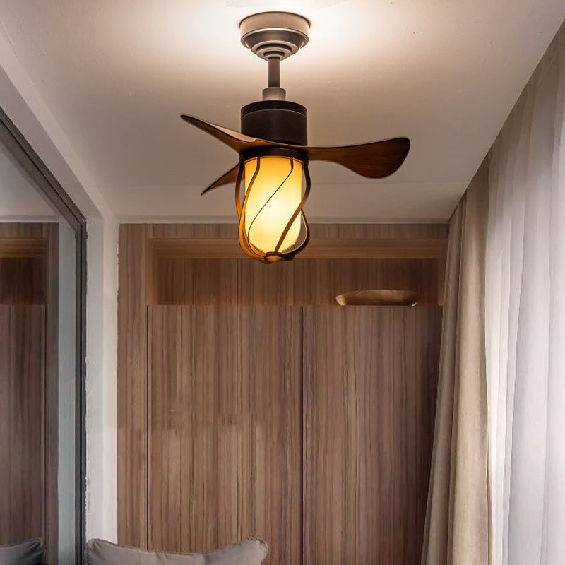 Traditional Farmhouse 1-Light Ceiling Fan with Twisted Cage Acrylic Glass and Downrods for Bedroom
