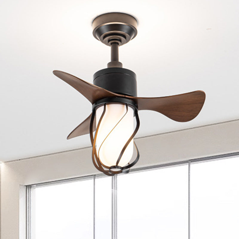 Traditional Farmhouse 1-Light Ceiling Fan with Twisted Cage Acrylic Glass and Downrods for Bedroom