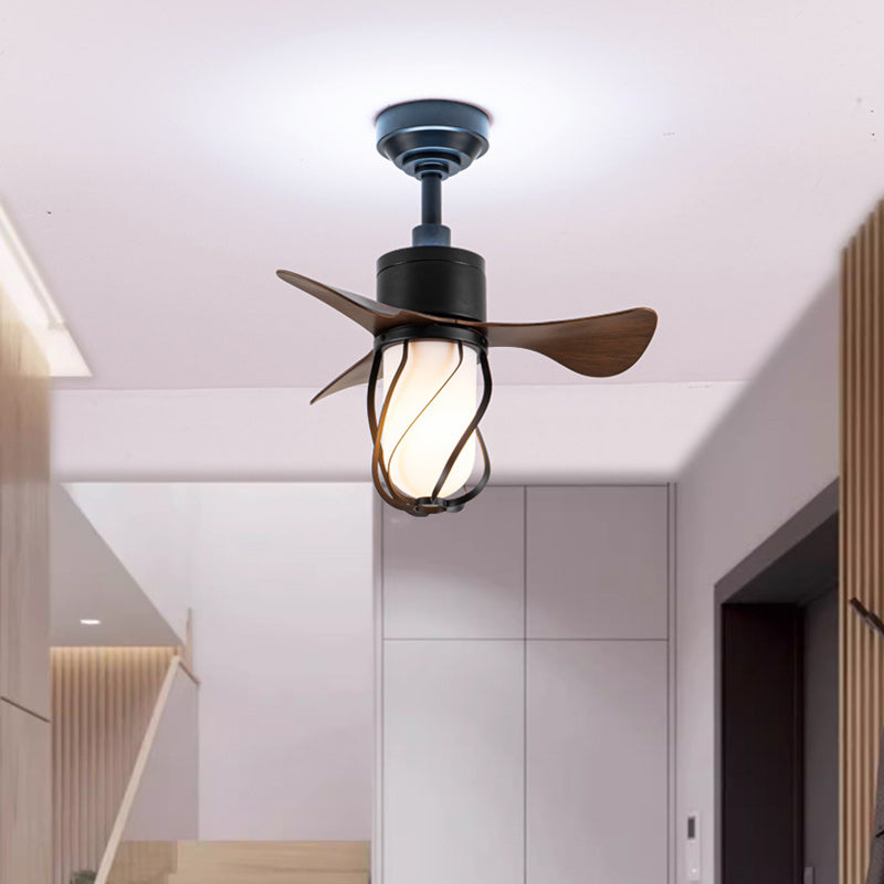 Traditional Farmhouse 1-Light Ceiling Fan with Twisted Cage Acrylic Glass and Downrods for Bedroom