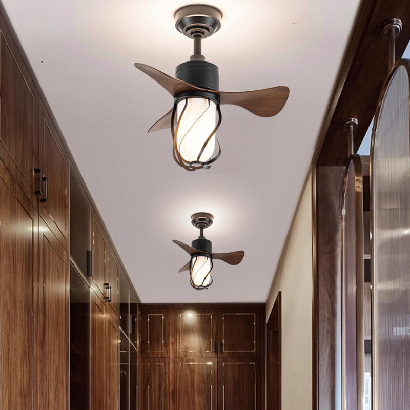 Traditional Farmhouse 1-Light Ceiling Fan with Twisted Cage Acrylic Glass and Downrods for Bedroom