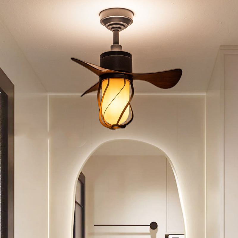 Traditional Farmhouse 1-Light Ceiling Fan with Twisted Cage Acrylic Glass and Downrods for Bedroom