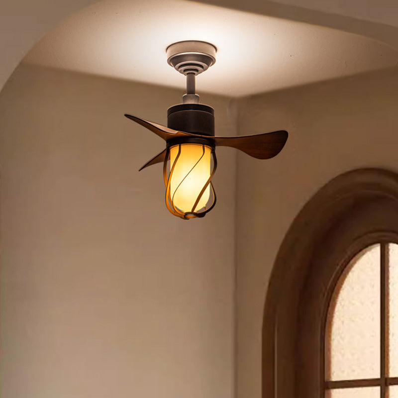 Traditional Farmhouse 1-Light Ceiling Fan with Twisted Cage Acrylic Glass and Downrods for Bedroom