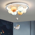 Contemporary Kids Planet Space Hot Air Balloon Astronaut Iron Resin Glass 6-Light LED Semi-Flush Mount Ceiling Light for Bedroom, Unique Children's Room Decor, Space-Themed Lighting Fixture, Fun Ceiling Light for Boys and Girls, Modern Bedroom Illuminatio
