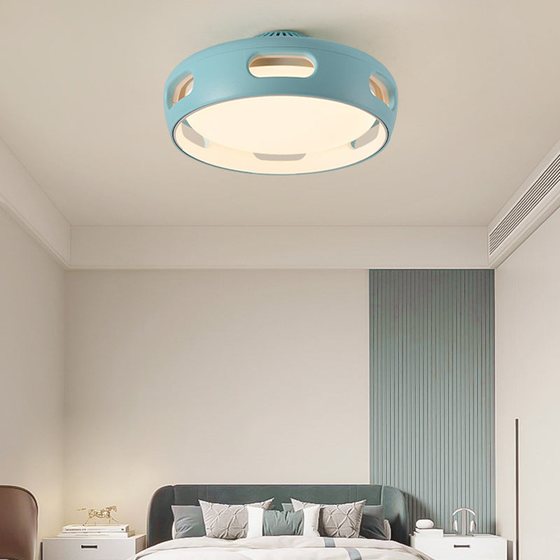 Contemporary Nordic Bladeless Ceiling Fan Light - Acrylic LED Semi-Flush Mount for Bedroom