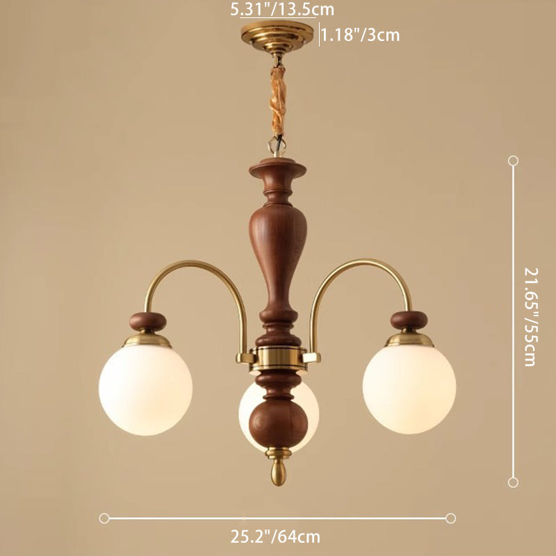 Contemporary Retro Ash Wood & Glass Ball Chandelier - 3/6/8 Light Options for Living Room