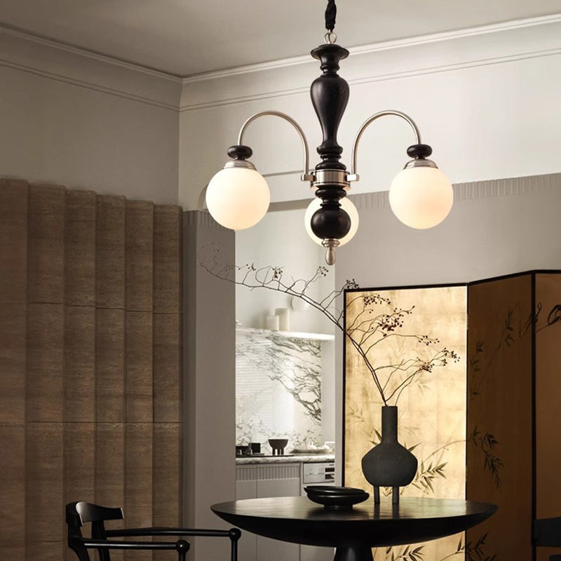 Contemporary Retro Ash Wood & Glass Ball Chandelier - 3/6/8 Light Options for Living Room