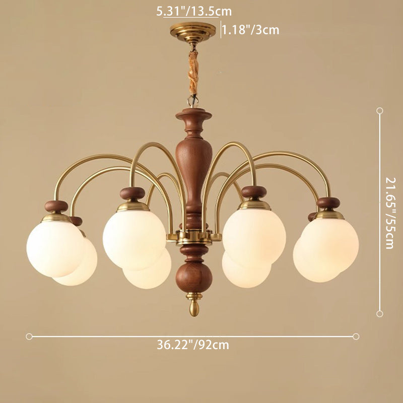 Contemporary Retro Ash Wood & Glass Ball Chandelier - 3/6/8 Light Options for Living Room