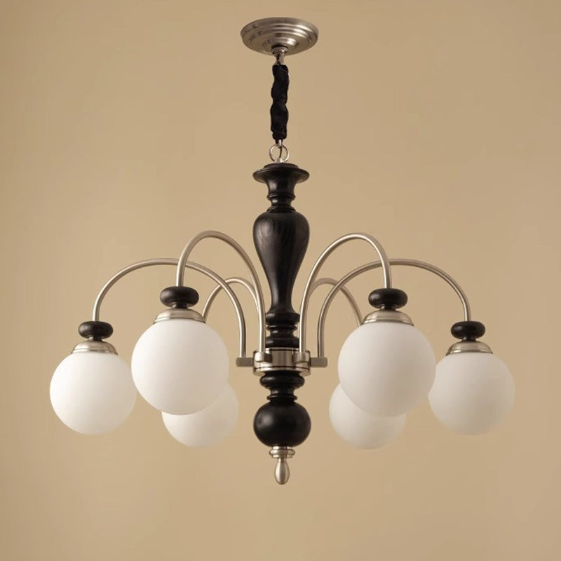 Contemporary Retro Ash Wood & Glass Ball Chandelier - 3/6/8 Light Options for Living Room