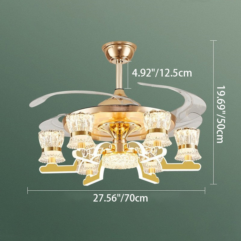 Traditional European Ceiling Fan Light - Iron, Stainless Steel, Crystal, Acrylic, LED, Downrod for Living Room