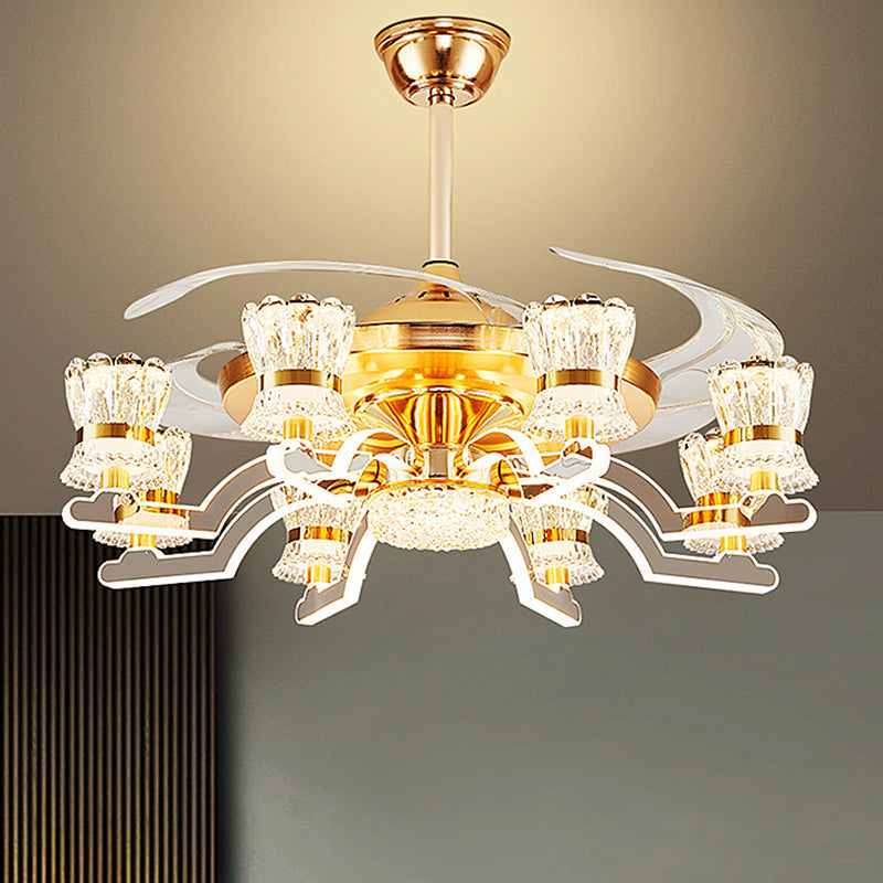 Traditional European Ceiling Fan Light - Iron, Stainless Steel, Crystal, Acrylic, LED, Downrod for Living Room