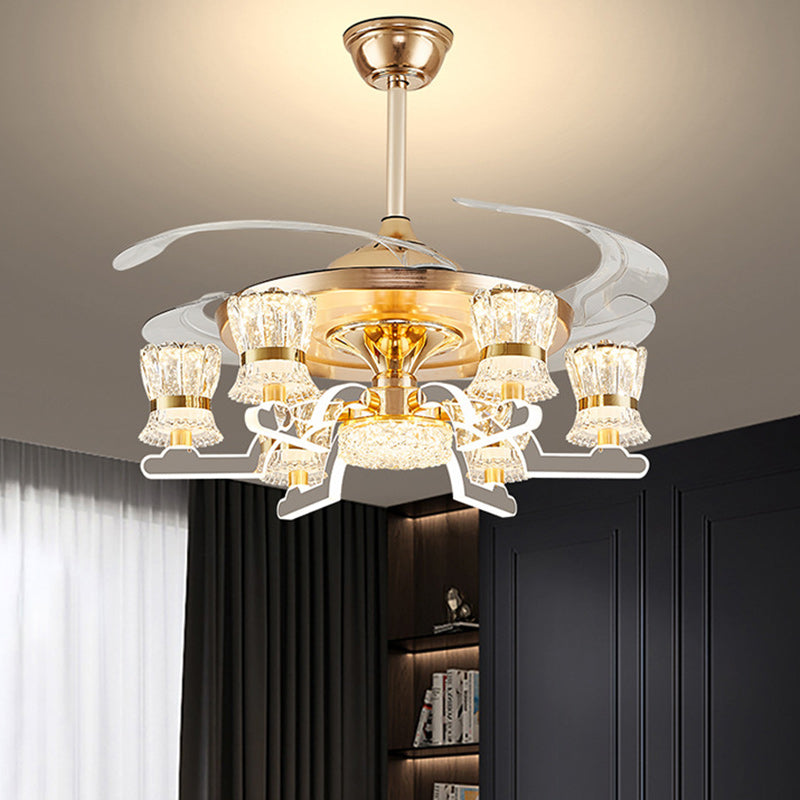 Traditional European Ceiling Fan Light - Iron, Stainless Steel, Crystal, Acrylic, LED, Downrod for Living Room