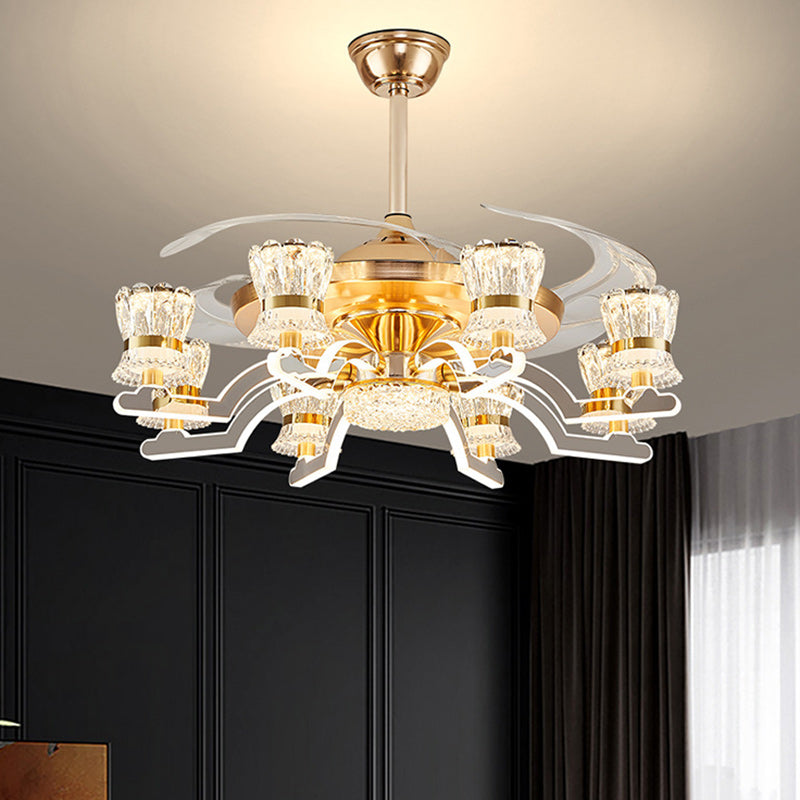 Traditional European Ceiling Fan Light - Iron, Stainless Steel, Crystal, Acrylic, LED, Downrod for Living Room