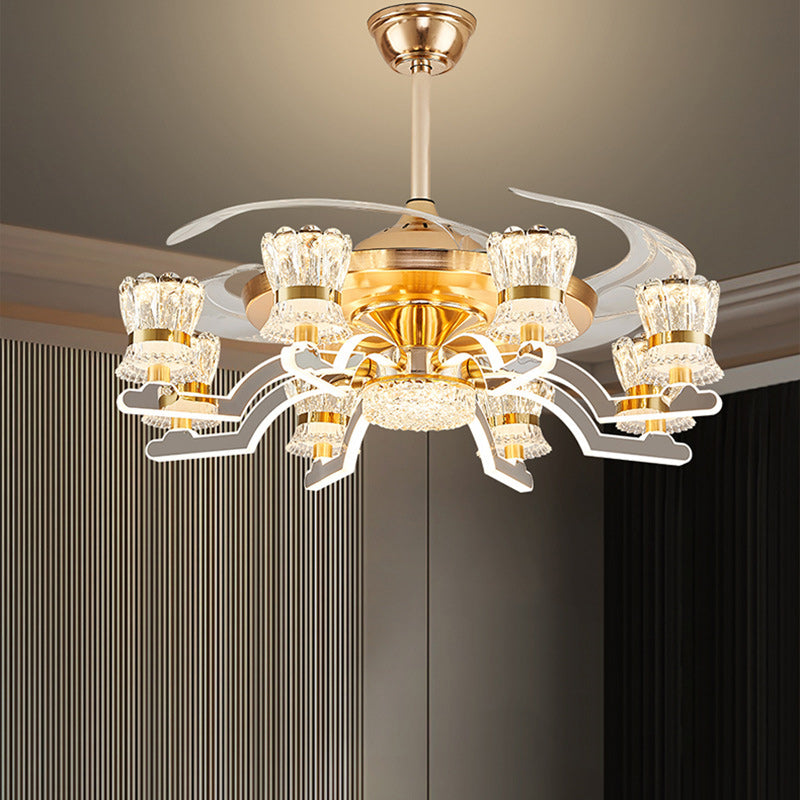 Traditional European Ceiling Fan Light - Iron, Stainless Steel, Crystal, Acrylic, LED, Downrod for Living Room